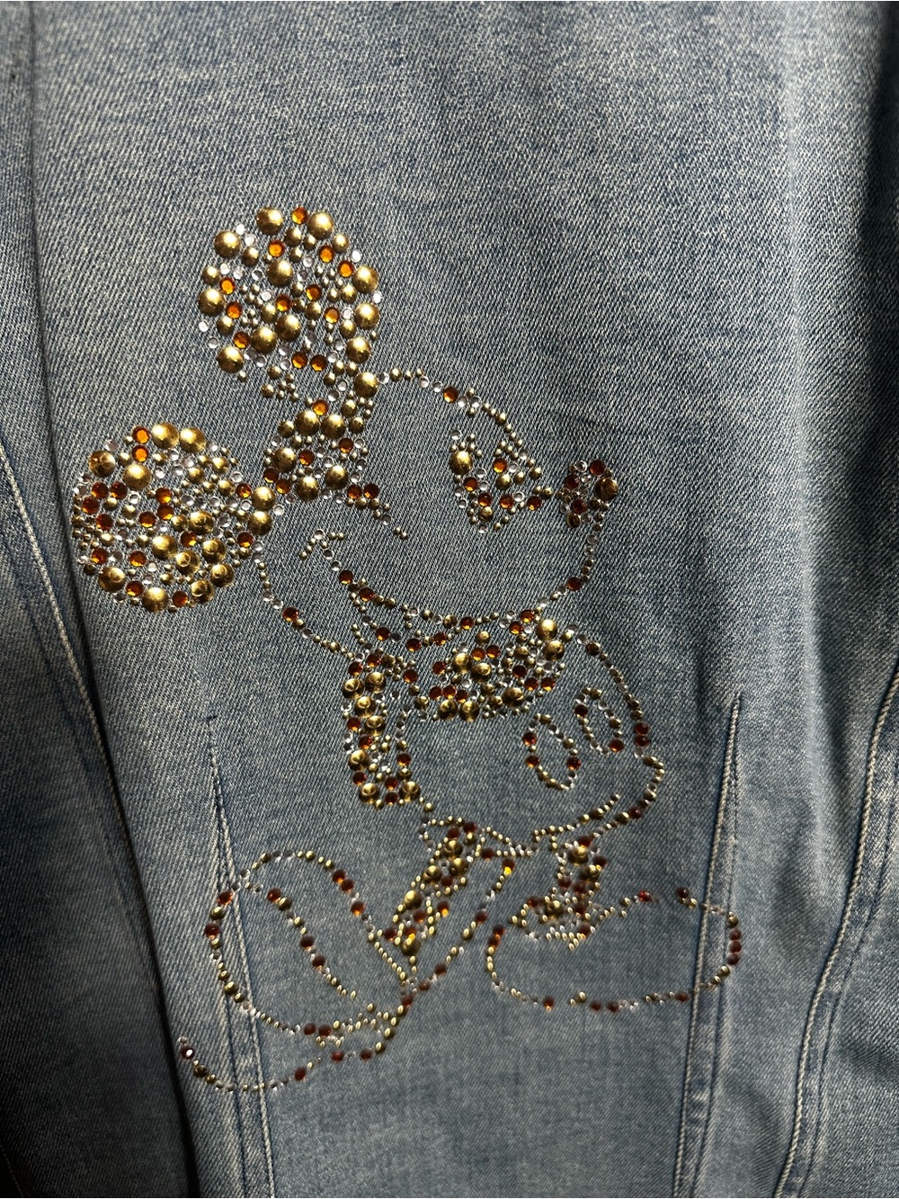 H11. Disney Mickey Mouse Rhinestone Bedazzled Denim Jean Jacket Women’s M Y2K